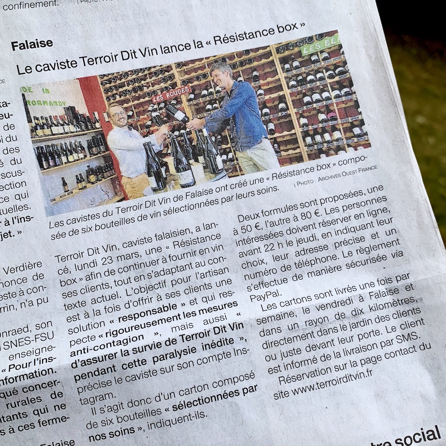 article-terroir-dit-vin-ouestfrance-2avril2020-ResistanceBox-livraison-domicile-sans-contact